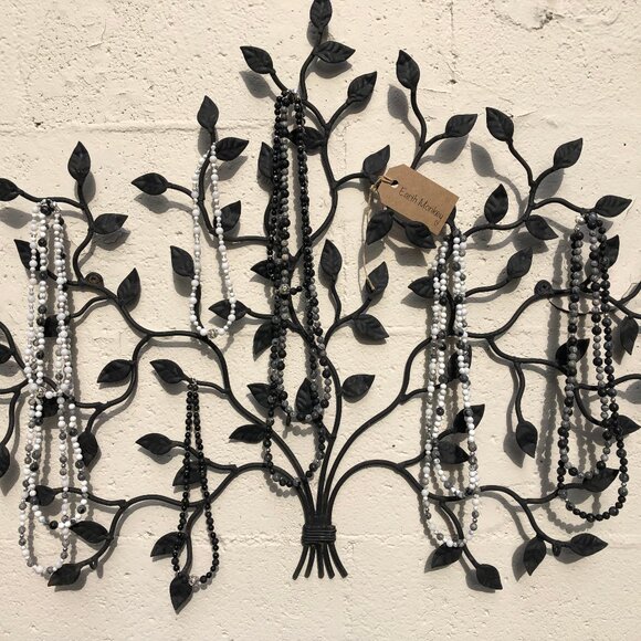 Two-strand natural stone & sterling silver beaded necklace (black/grey) - Picture 9 of 9